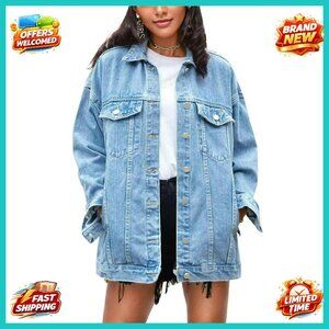 Oversized Denim Jacket Women's Mid-Long Biker Coat Casual